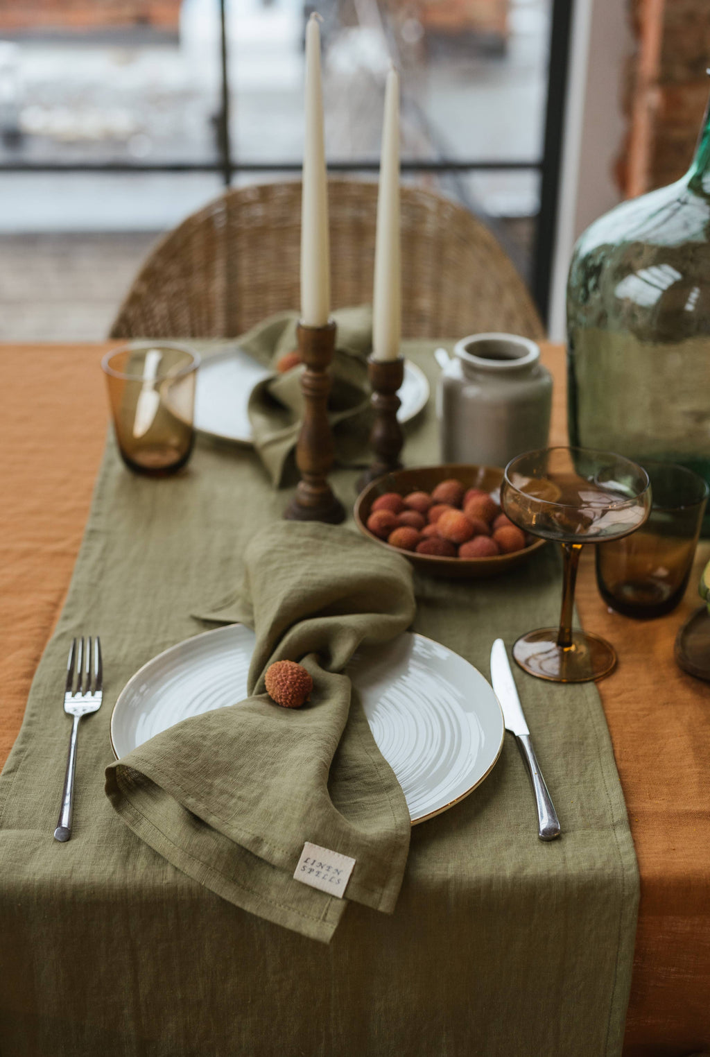 Olive Green Linen Napkin Set Of 2: 16x16" / 40x40 cm