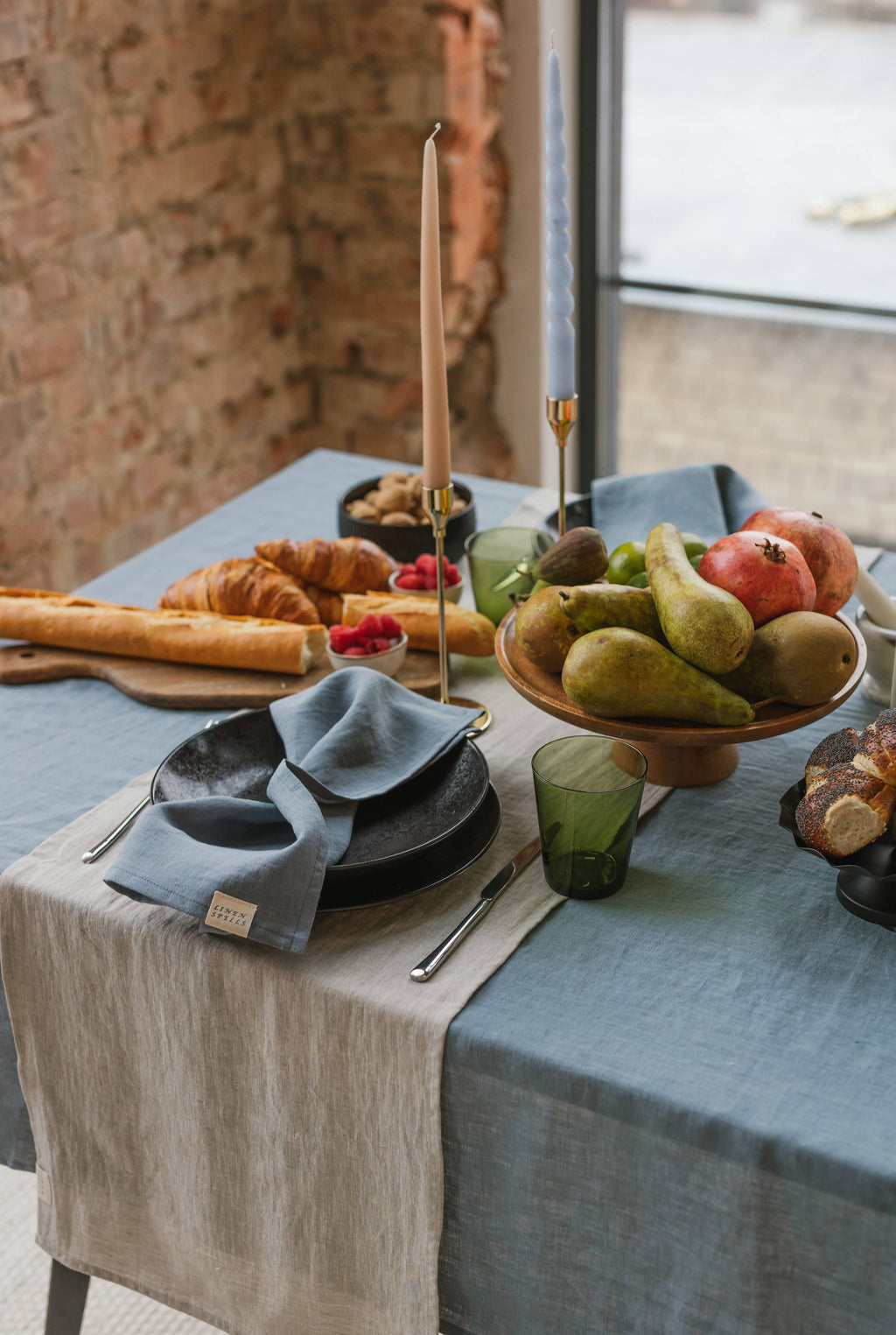Natural Grey Linen Table Runner: 16x59" / 40x200 cm