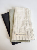 Pure French Linen Tea Towel - Olive Stripe