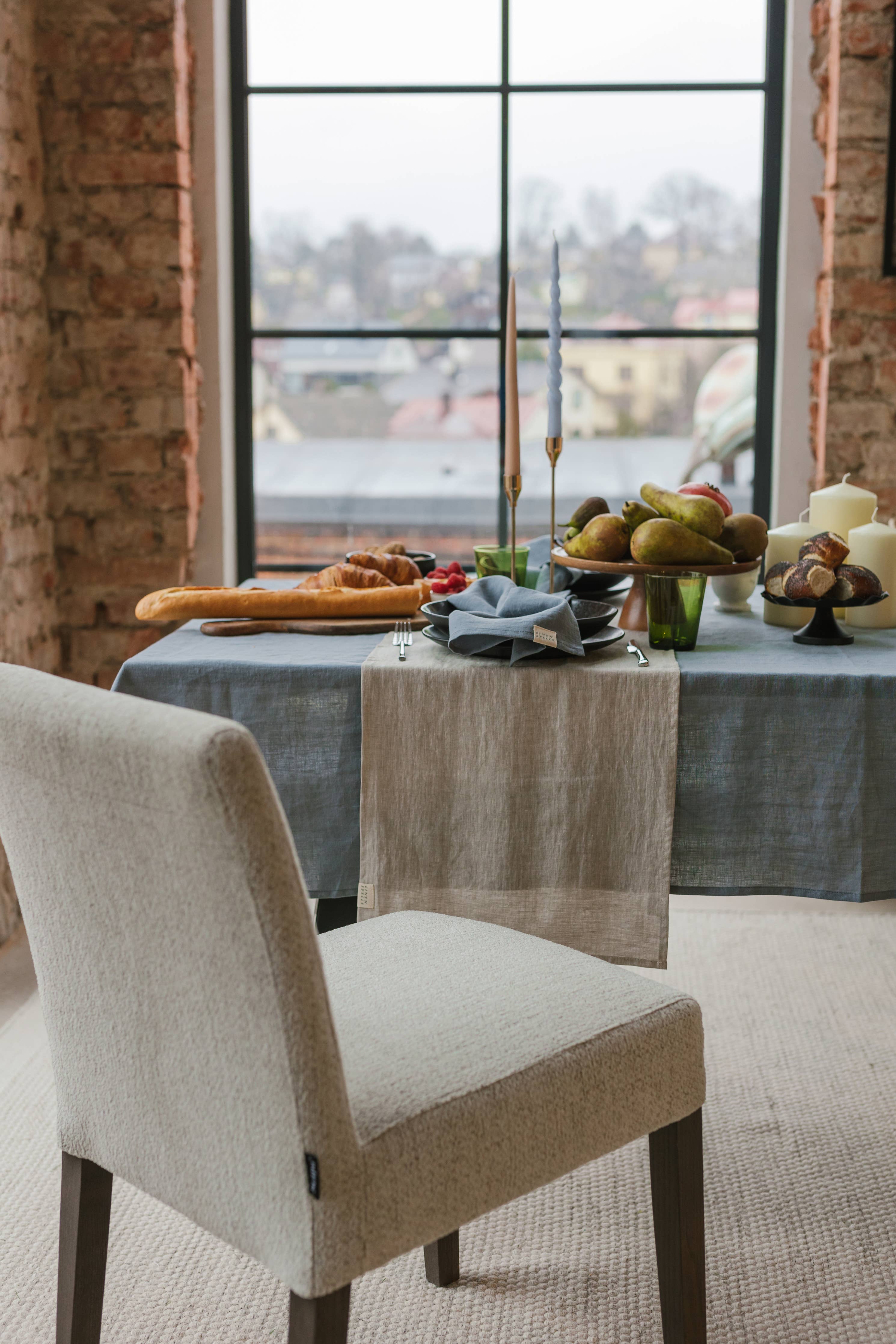Natural Grey Linen Table Runner: 16x59" / 40x200 cm