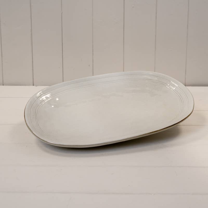 Reactive Grey Ceramic Oval Plate