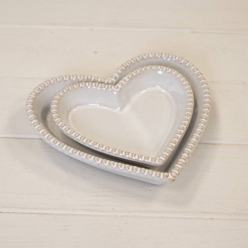 Ceramic Heart Shaped Plate with Bobble Rim: Large