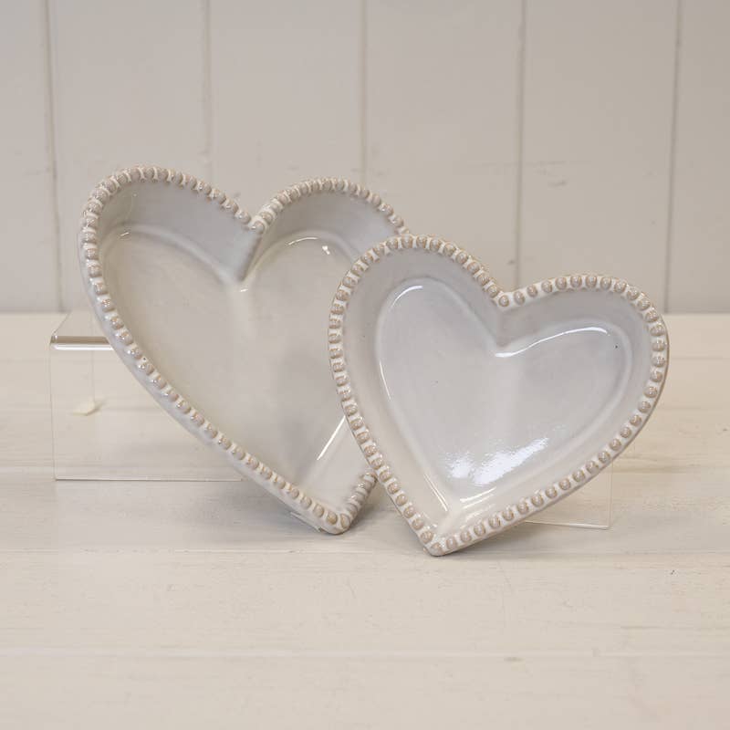 Ceramic Heart Shaped Plate with Bobble Rim: Large