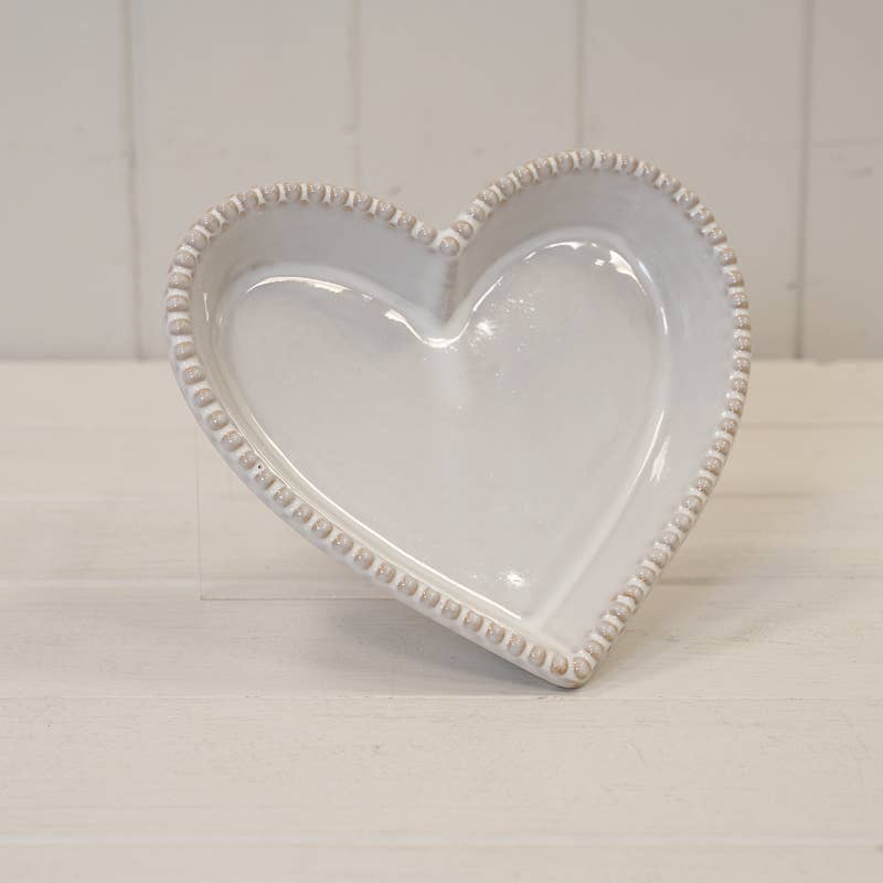 Ceramic Heart Shaped Plate with Bobble Rim: Large