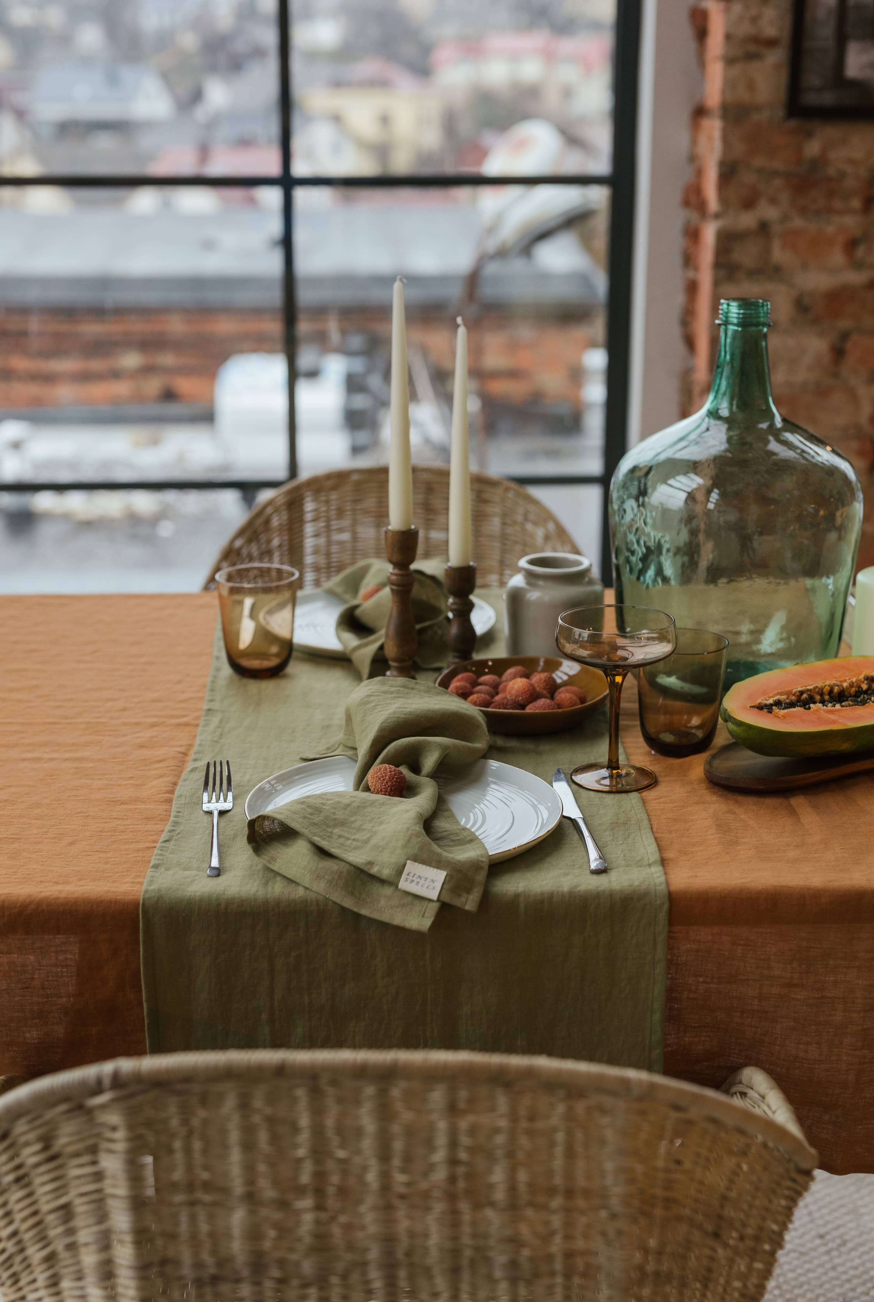 Olive Green Linen Napkin Set Of 2: 16x16" / 40x40 cm