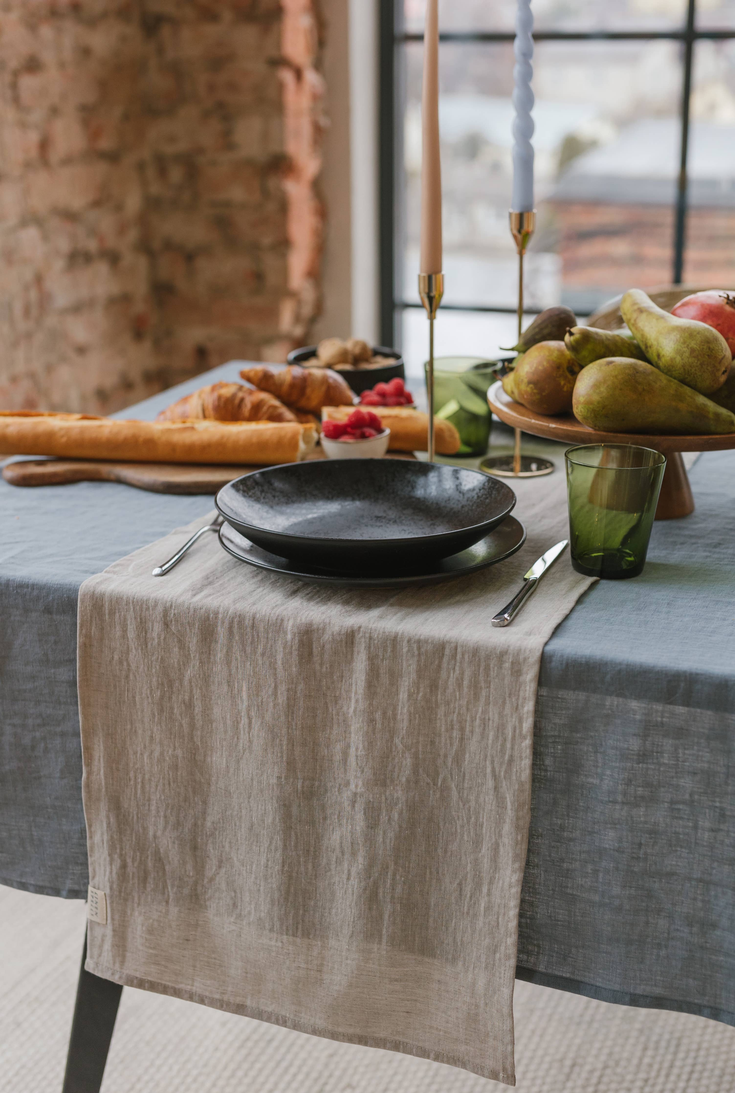 Natural Grey Linen Table Runner: 16x59" / 40x200 cm