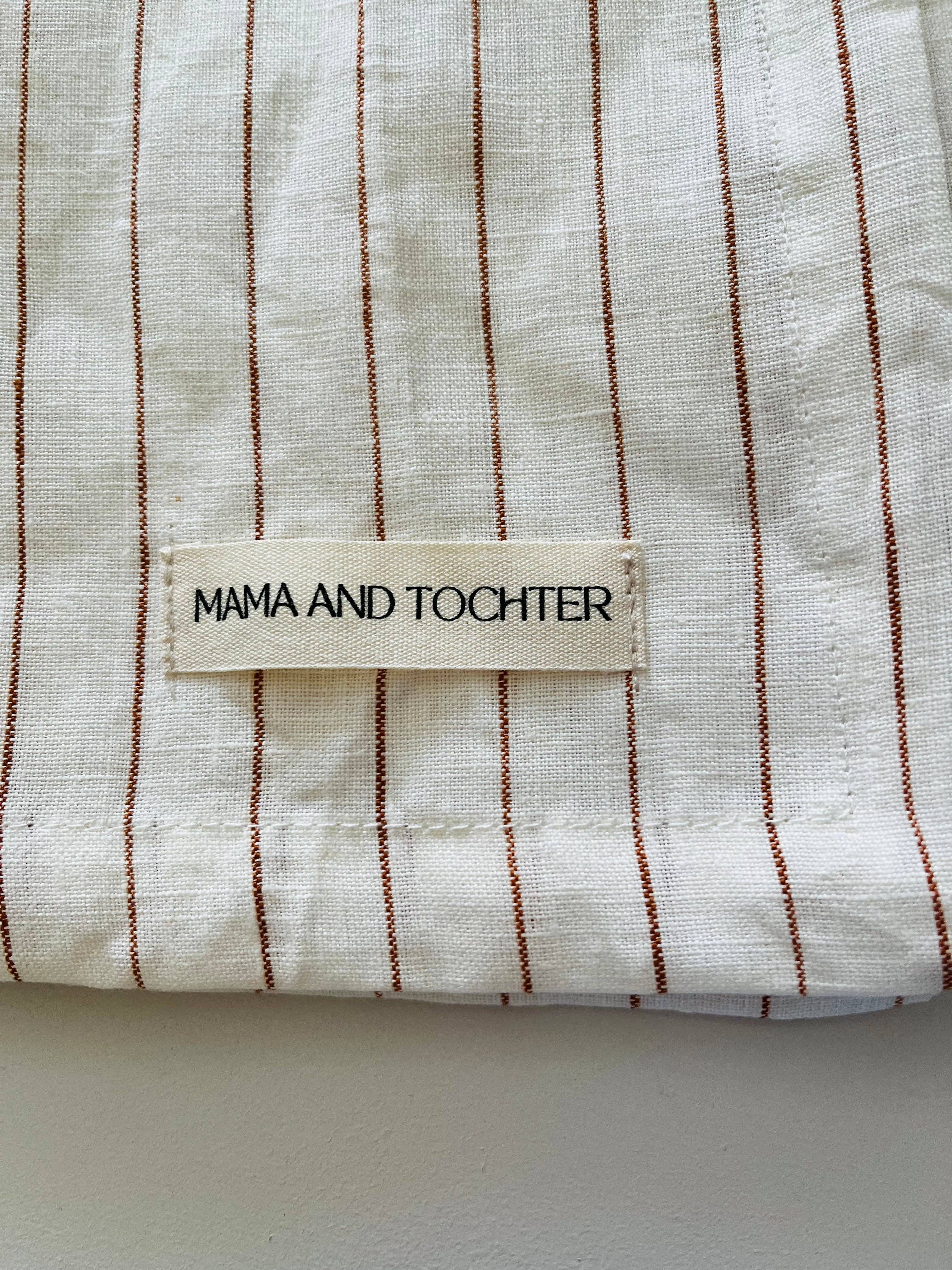 Pure French Linen Tea Towel - Toffee Pinstripes