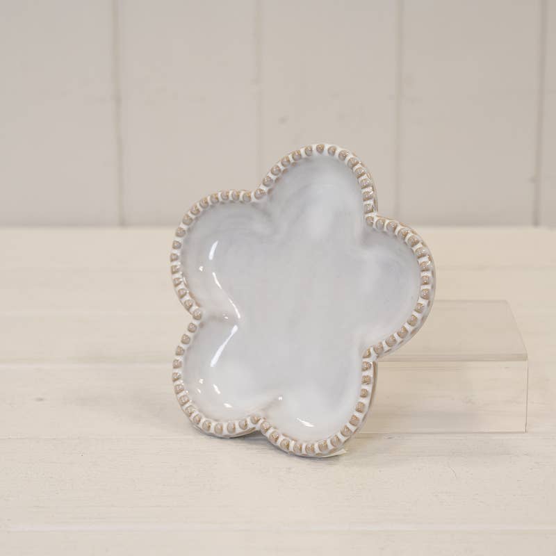 Natural Ceramic Flower Shaped Plate with Bobble Rim: Large